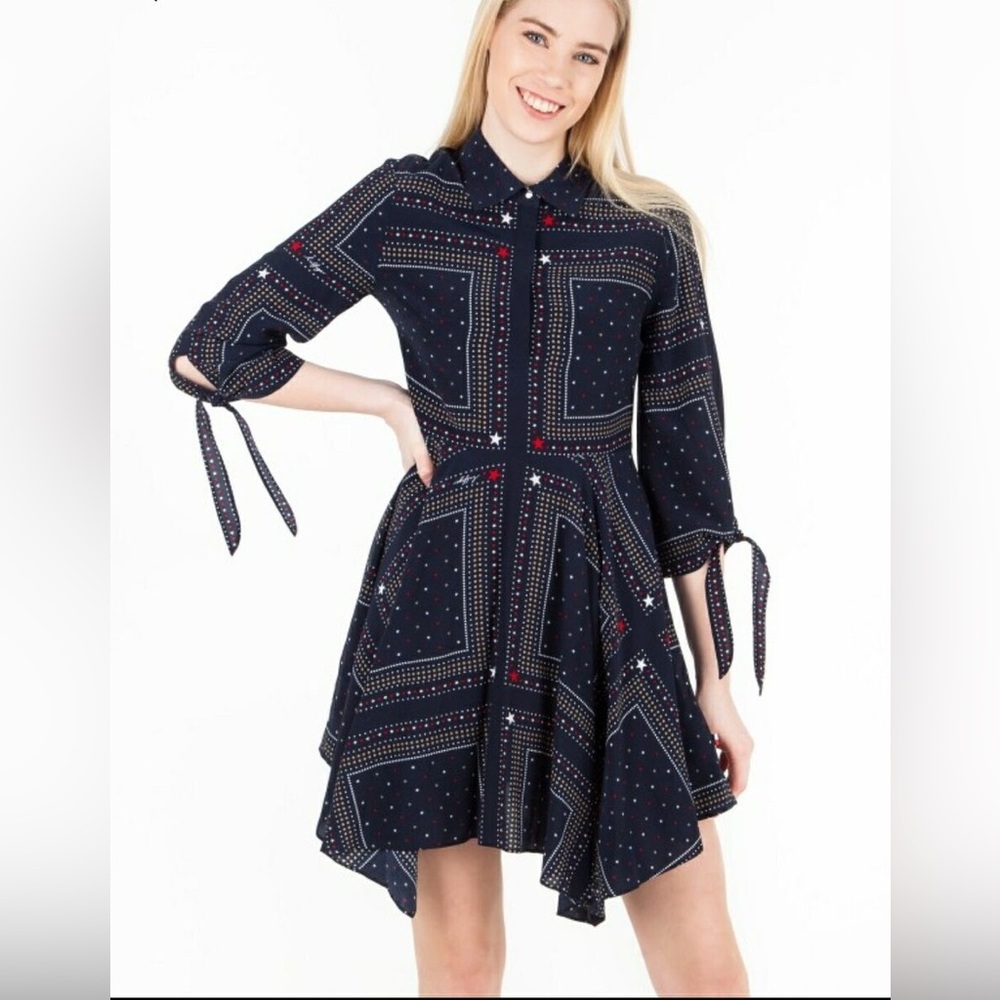 Tommy Hilfiger Womens Hoggan Dots and Stars Dress Color Navy Blue Size 2